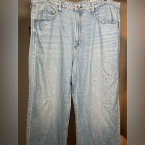NWT Rag & Bone Featherweight Lt Blue with Sparkle Crystals Wide Leg Jeans Sz 34